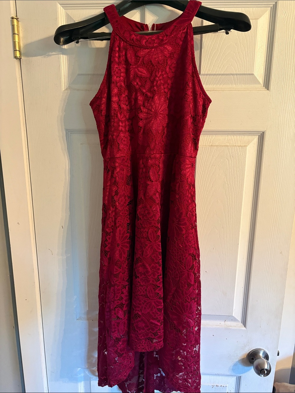 Girls' Red Lace Halter Formal Dress